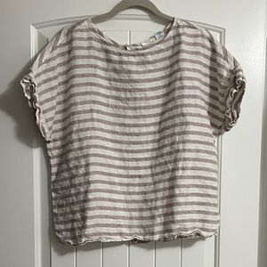 Sigrid Olsen Beige and White Striped Short Sleeve Top